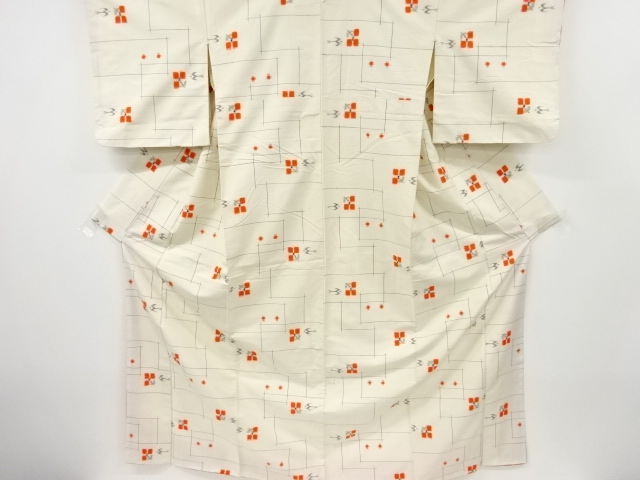 抽象花に絣柄織出し手織り紬着物